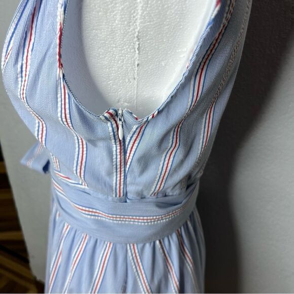 Vineyard Vines Stripped V-Neckline Waist Wrap Blue White Red Mini Dress Sz 2 - Picture 8 of 13